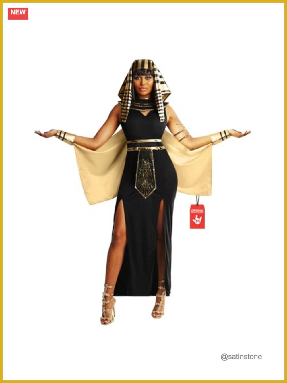 Cleopatra Costume Women Black Dress Gold Detail Halloween Egyptian